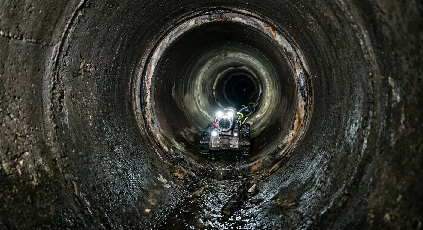 Robotic sewer camera inspecting pipe interior for Sewer Line Cleaning in Bridgeton